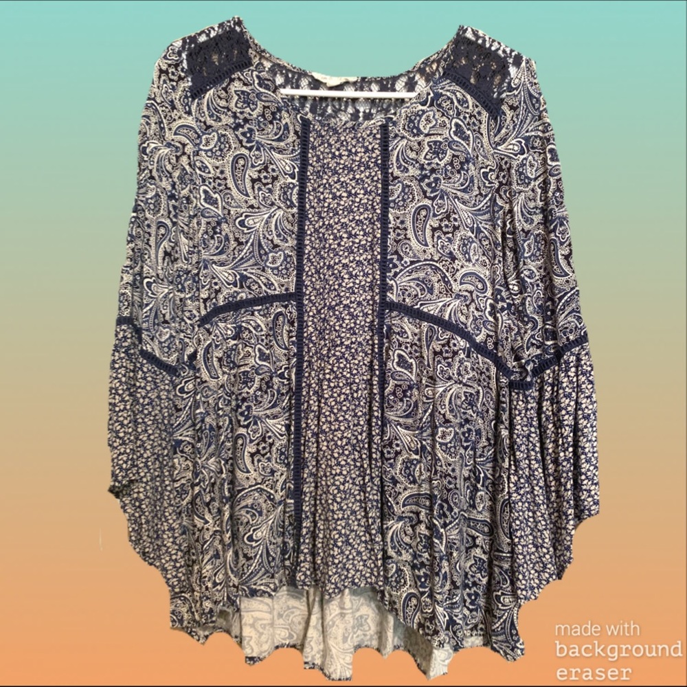 Boho blue & white blouse